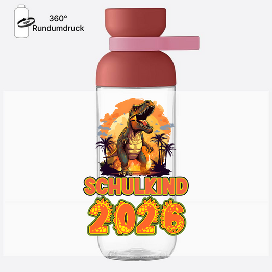 Trinkflasche Schulkind 2026 Dino mit Name personalisiert - Vivid Mauve