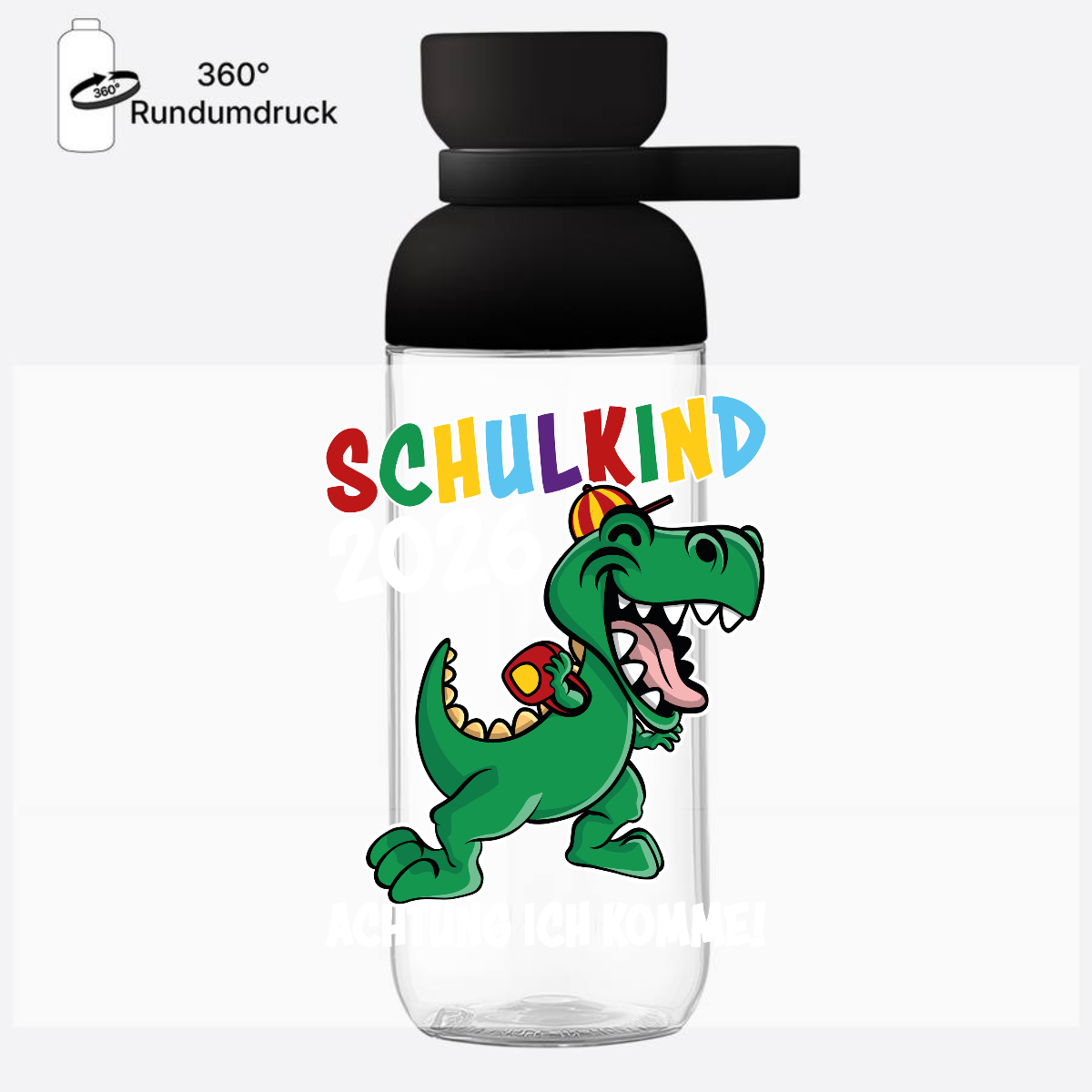 Trinkflasche Schulkind 2026 Dino – Personalisiert mit Name - Nordic Black