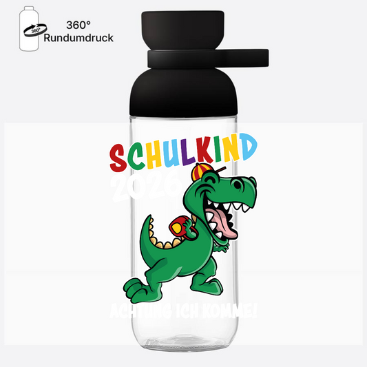 Trinkflasche Schulkind 2026 Dino – Personalisiert mit Name - Nordic Black