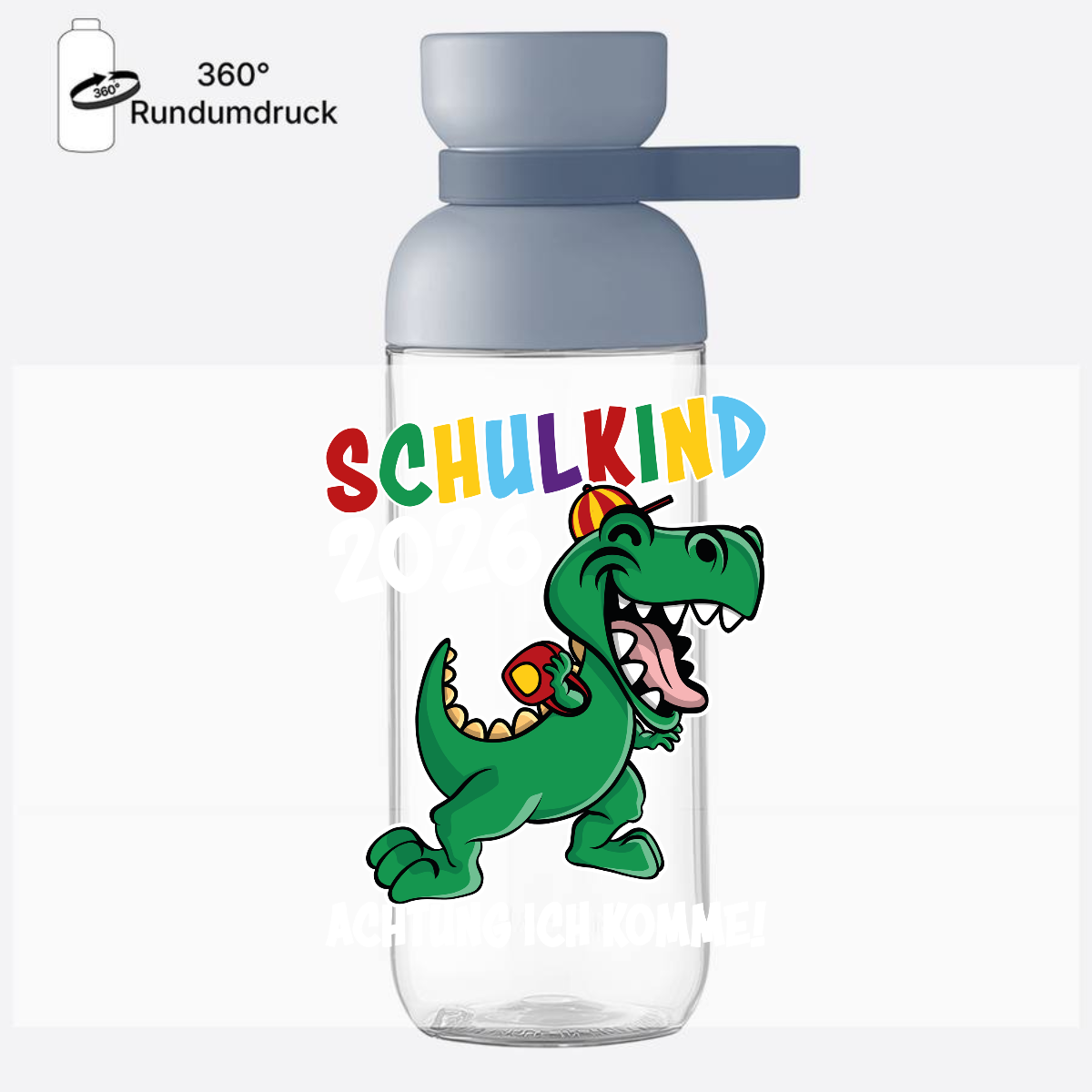 Trinkflasche Schulkind 2026 Dino – Personalisiert mit Name - Nordic Blue