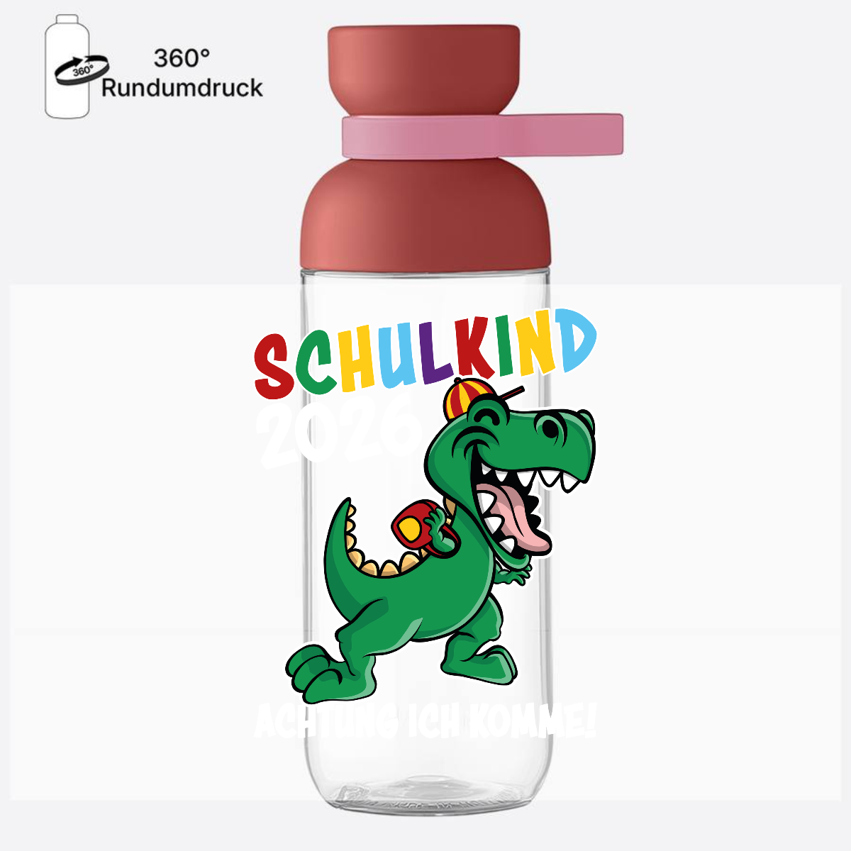 Trinkflasche Schulkind 2026 Dino – Personalisiert mit Name - Vivid Mauve