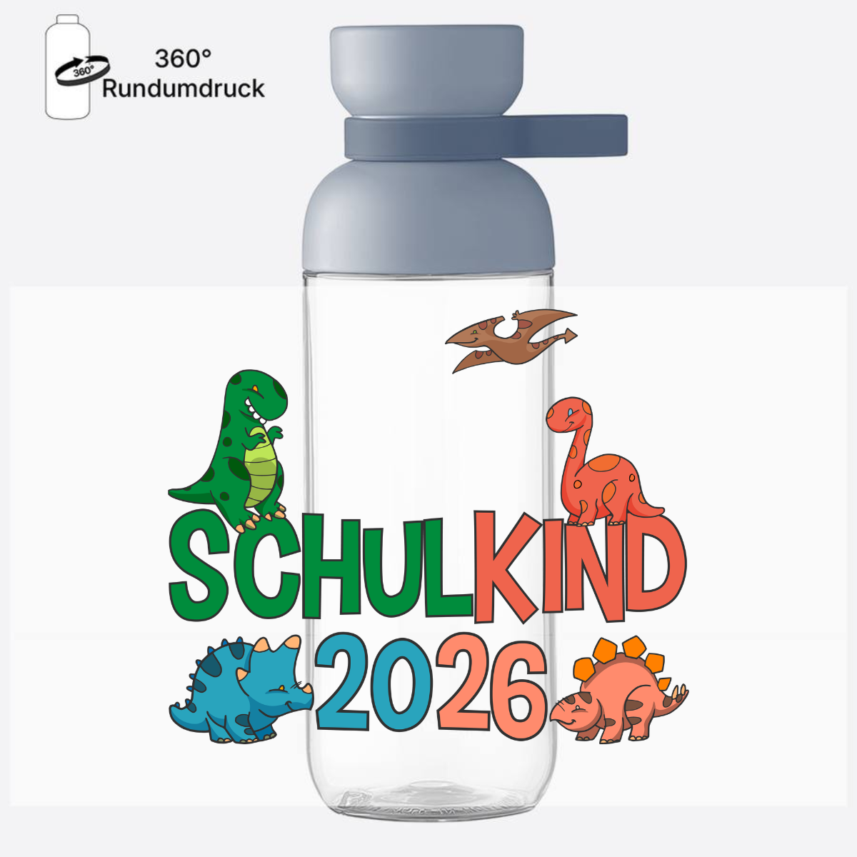 Trinkflasche Schulkind 2026 Dinosaurier mit Name - Nordic Blue