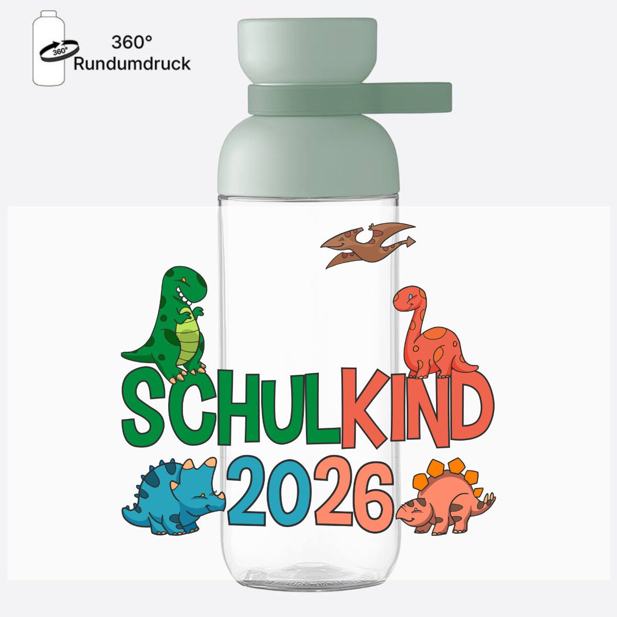 Trinkflasche Schulkind 2026 Dinosaurier mit Name - Nordic Sage