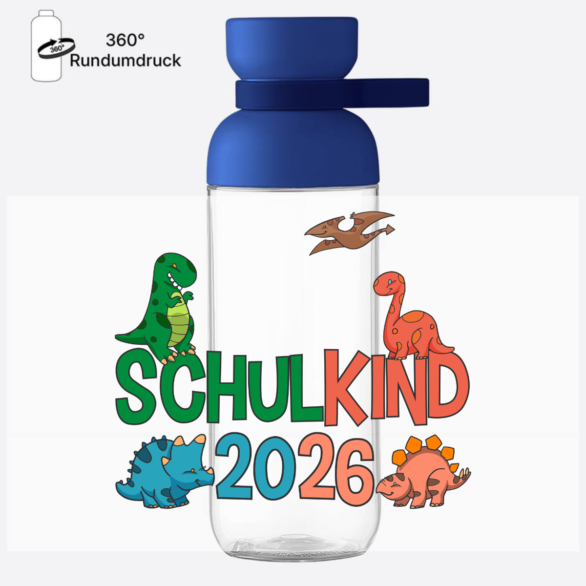Trinkflasche Schulkind 2026 Dinosaurier mit Name - Vivid Blue