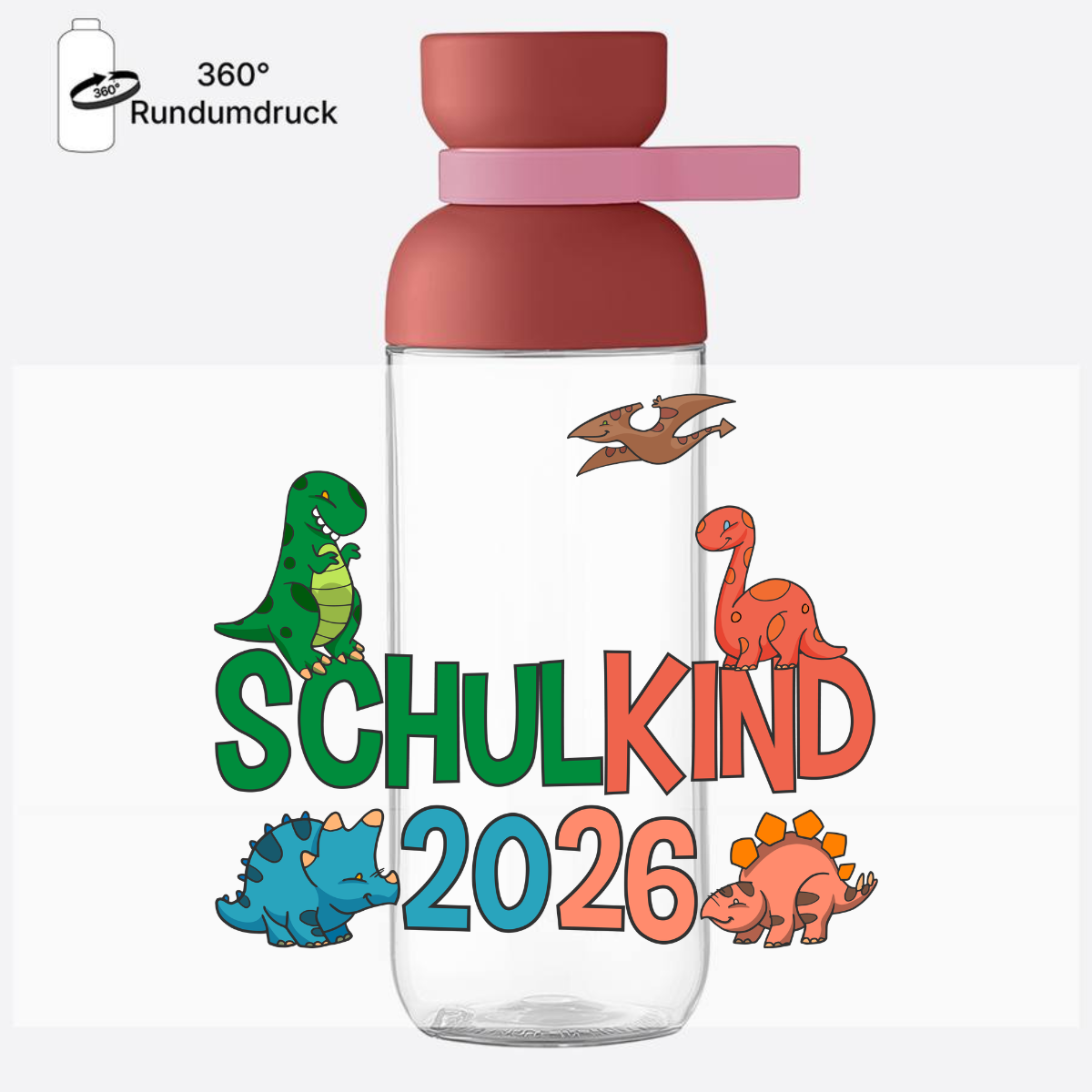 Trinkflasche Schulkind 2026 Dinosaurier mit Name - Vivid Mauve