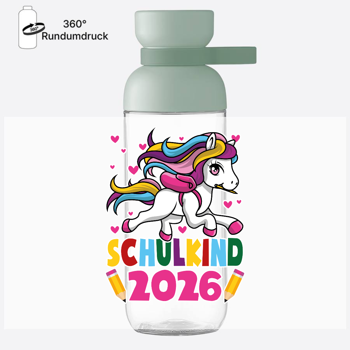 Trinkflasche Schulkind 2026 – Einhorn mit Wunschname - Nordic Sage