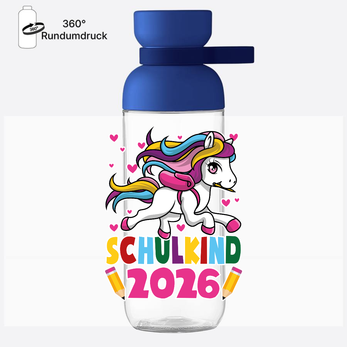 Trinkflasche Schulkind 2026 – Einhorn mit Wunschname - Vivid Blue