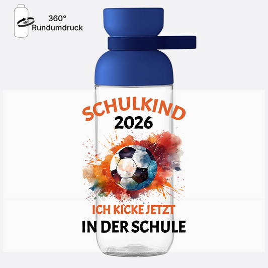 Trinkflasche Schulkind 2026 Fußball - Ich kicke in der Schule - Vivid Blue