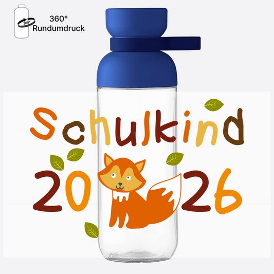 Trinkflasche Schulkind 2026 mit Fuchs & Name zur Einschulung - Vivid Blue