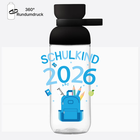Trinkflasche Schulkind 2026 mit Name – Geschenk zur Einschulung - Nordic Black