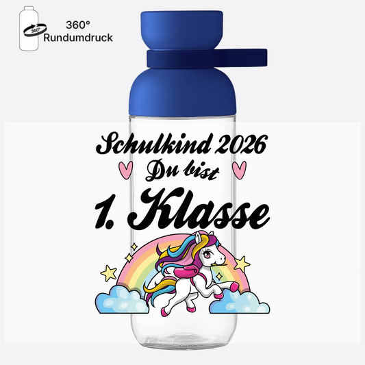 Trinkflasche Schulkind 2026 Pferd – Du bist erstklassig - Vivid Blue