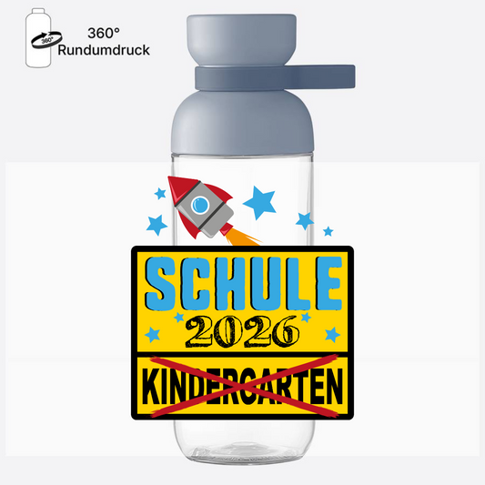 Trinkflasche zur Einschulung 2026 – Ortsschild Rakete mit Name - Nordic Blue