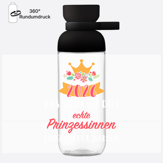 Trinkflasche zur Einschulung 2026 – Prinzessin mit Wunschname - Nordic Black
