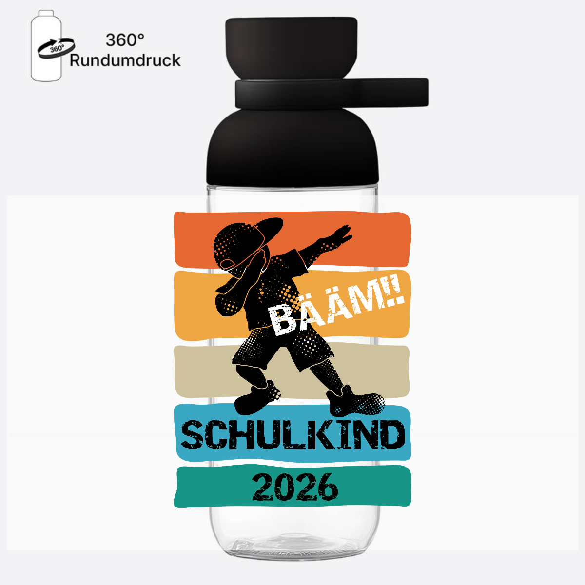 Trinkflasche zur Einschulung – Bääm! Schulkind 2026 mit Name - Nordic Black