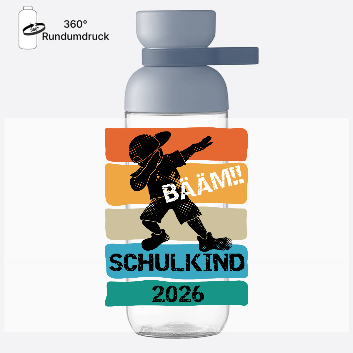 Trinkflasche zur Einschulung – Bääm! Schulkind 2026 mit Name - Nordic Blue