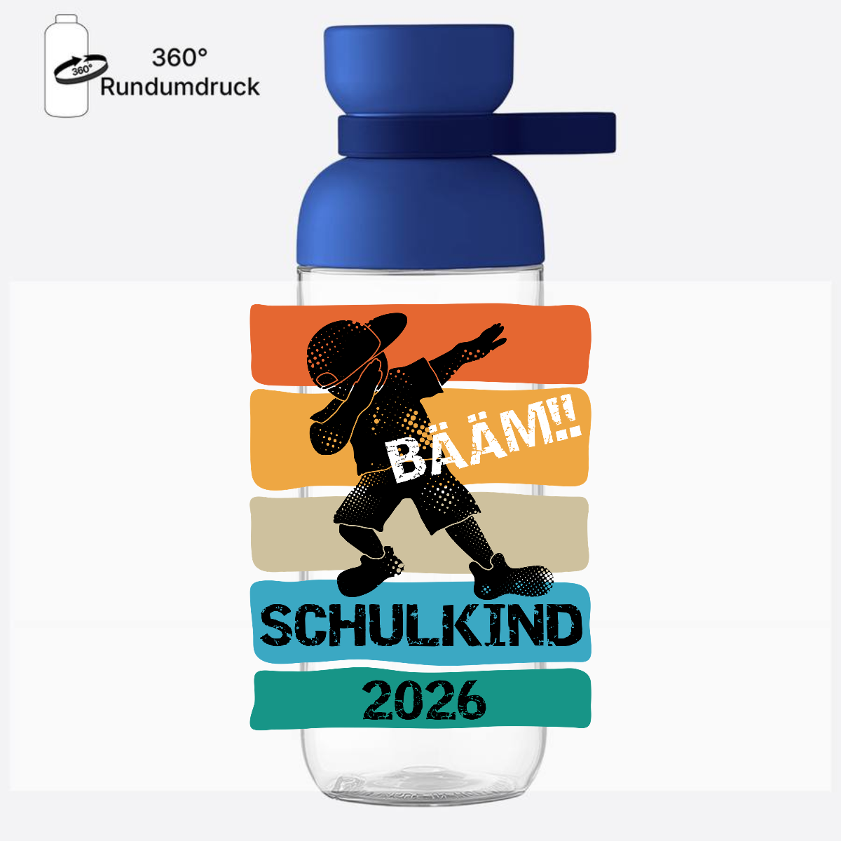 Trinkflasche zur Einschulung – Bääm! Schulkind 2026 mit Name - Vivid Blue