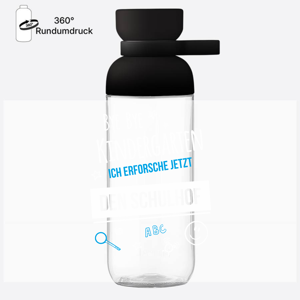 Trinkflasche zur Einschulung – Bye Bye Kindergarten mit Name - Nordic Black
