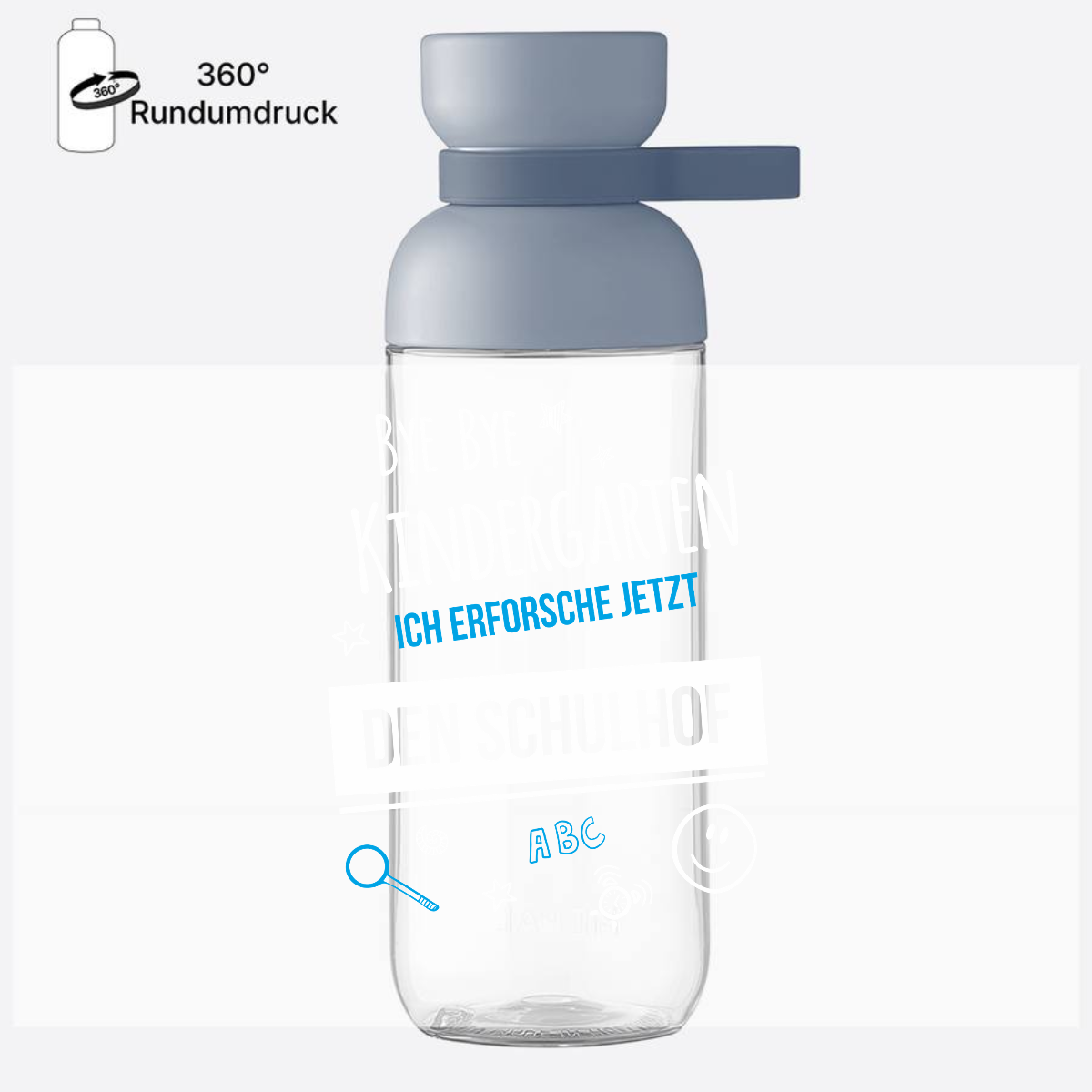 Trinkflasche zur Einschulung – Bye Bye Kindergarten mit Name - Nordic Blue