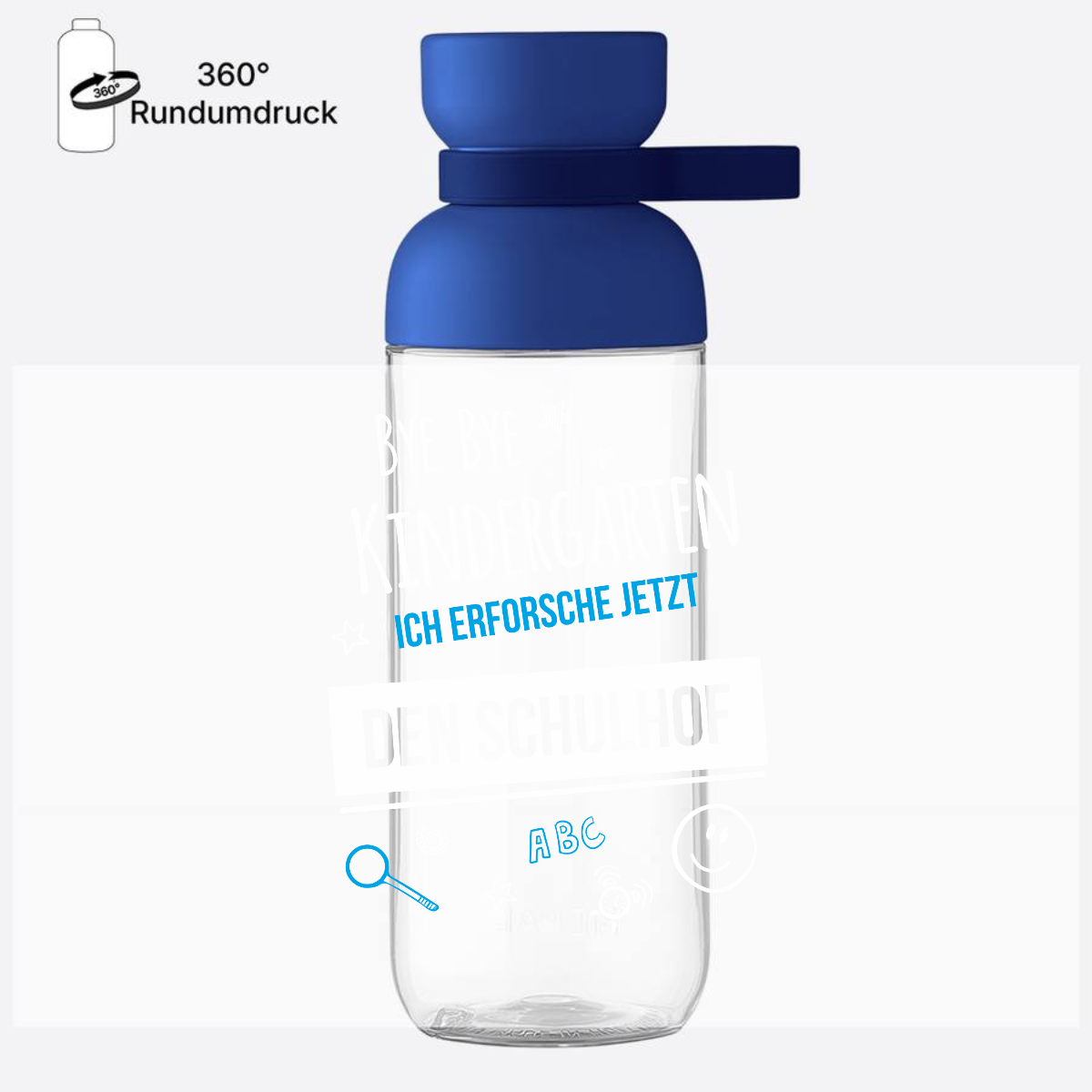 Trinkflasche zur Einschulung – Bye Bye Kindergarten mit Name - Vivid Blue