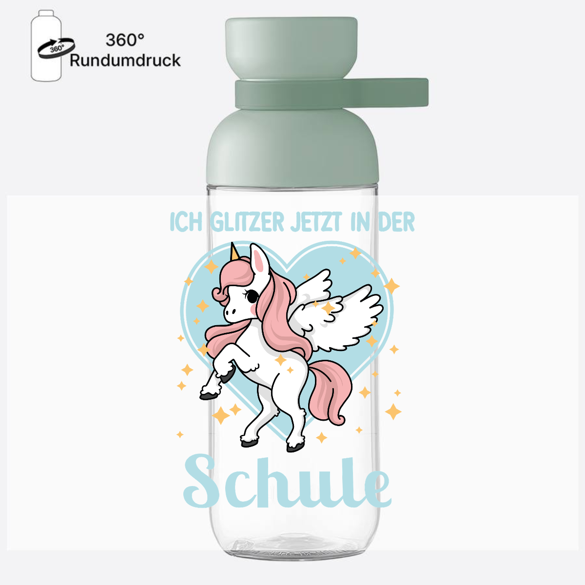 Trinkflasche zur Einschulung: Einhorn Glitzer - mit Namen - Nordic Sage