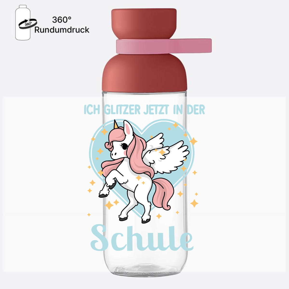 Trinkflasche zur Einschulung: Einhorn Glitzer - mit Namen - Vivid Mauve
