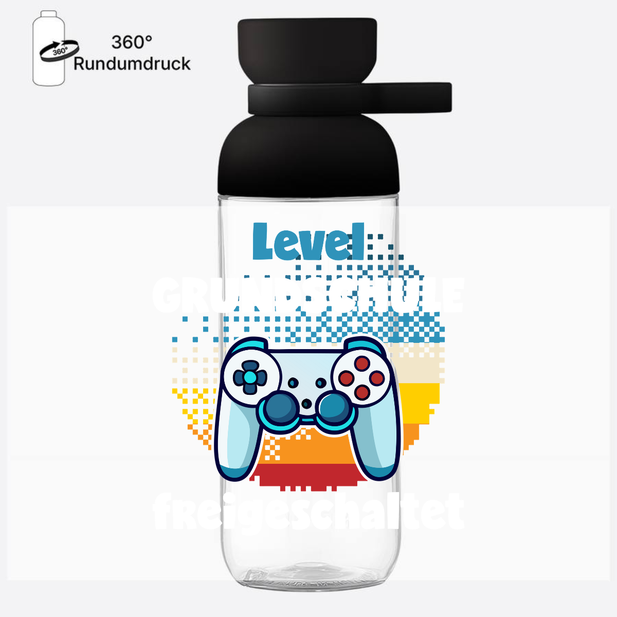 Trinkflasche zur Einschulung - Level Grundschule freigeschaltet - Nordic Black