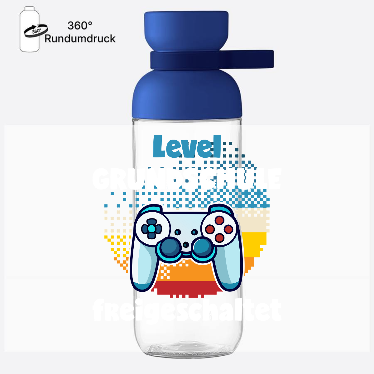 Trinkflasche zur Einschulung - Level Grundschule freigeschaltet - Vivid Blue