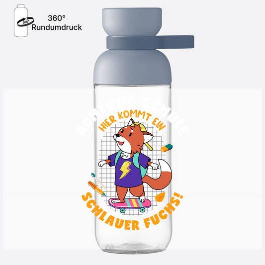 Trinkflasche zur Einschulung – Schlauer Fuchs mit Wunschname - Nordic Blue