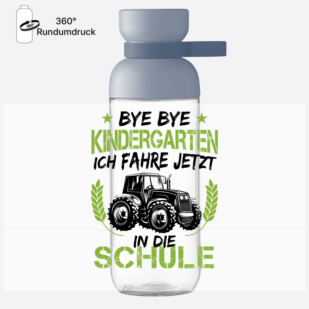Trinkflasche zur Einschulung – Traktor Schwarz-Grün mit Name - Nordic Blue