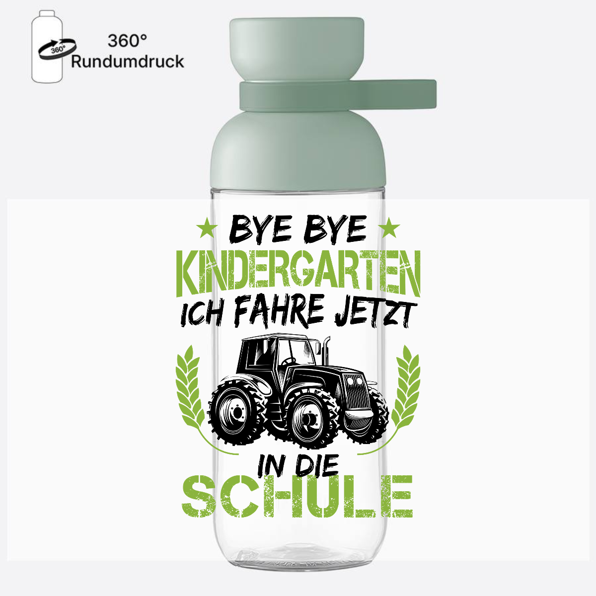 Trinkflasche zur Einschulung – Traktor Schwarz-Grün mit Name - Nordic Sage