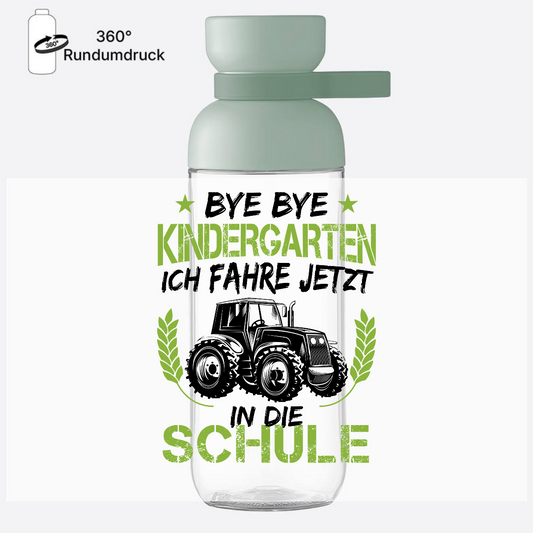 Trinkflasche zur Einschulung – Traktor Schwarz-Grün mit Name - Nordic Sage