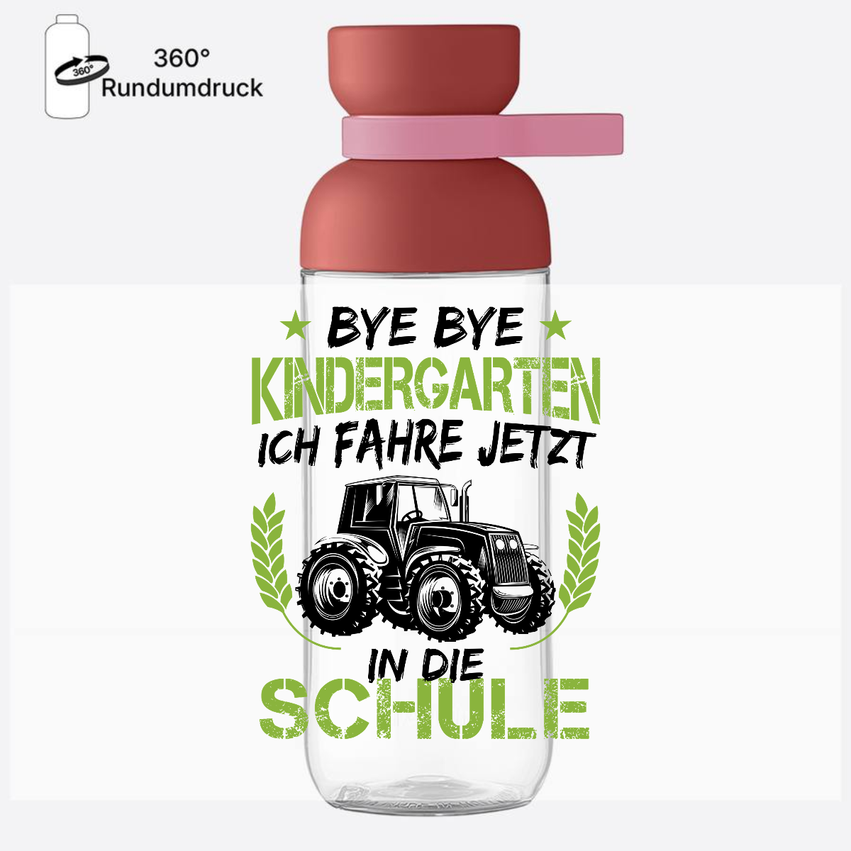 Trinkflasche zur Einschulung – Traktor Schwarz-Grün mit Name - Vivid Mauve