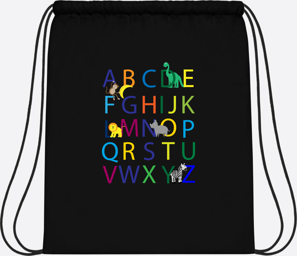 Turnbeutel ABC zur Einschulung – Personalisiert mit Namen - Black/Black