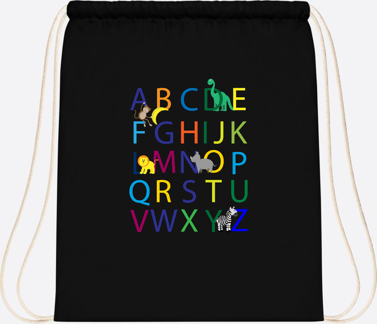 Turnbeutel ABC zur Einschulung – Personalisiert mit Namen - Black