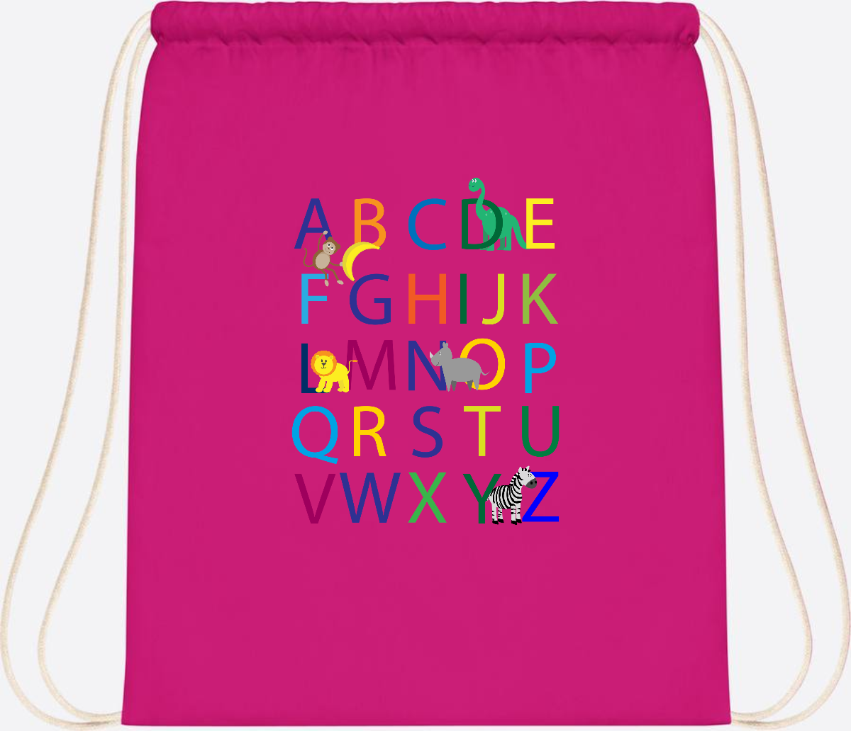 Turnbeutel ABC zur Einschulung – Personalisiert mit Namen - Fuchsia
