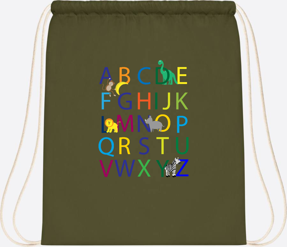 Turnbeutel ABC zur Einschulung – Personalisiert mit Namen - Olive Green