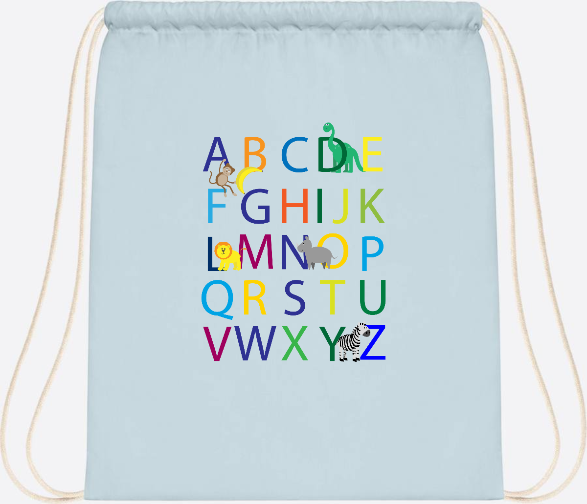 Turnbeutel ABC zur Einschulung – Personalisiert mit Namen - Pastel Blue/White