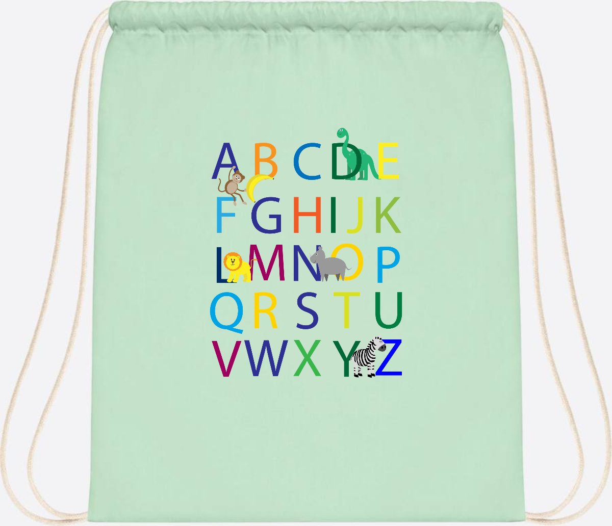 Turnbeutel ABC zur Einschulung – Personalisiert mit Namen - Pastel Mint/White