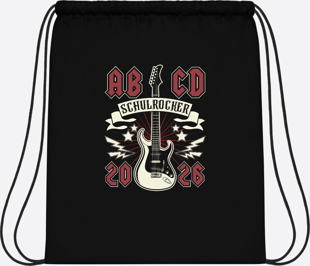 Turnbeutel ABCD Schulrocker – Personalisierbar zur Einschulung - Black/Black