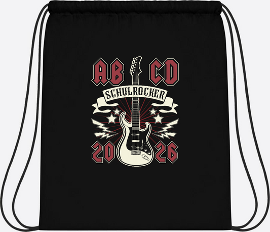Turnbeutel ABCD Schulrocker – Personalisierbar zur Einschulung - Black/Black