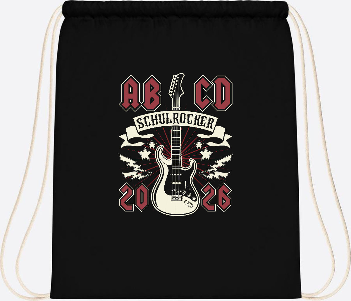 Turnbeutel ABCD Schulrocker – Personalisierbar zur Einschulung - Black