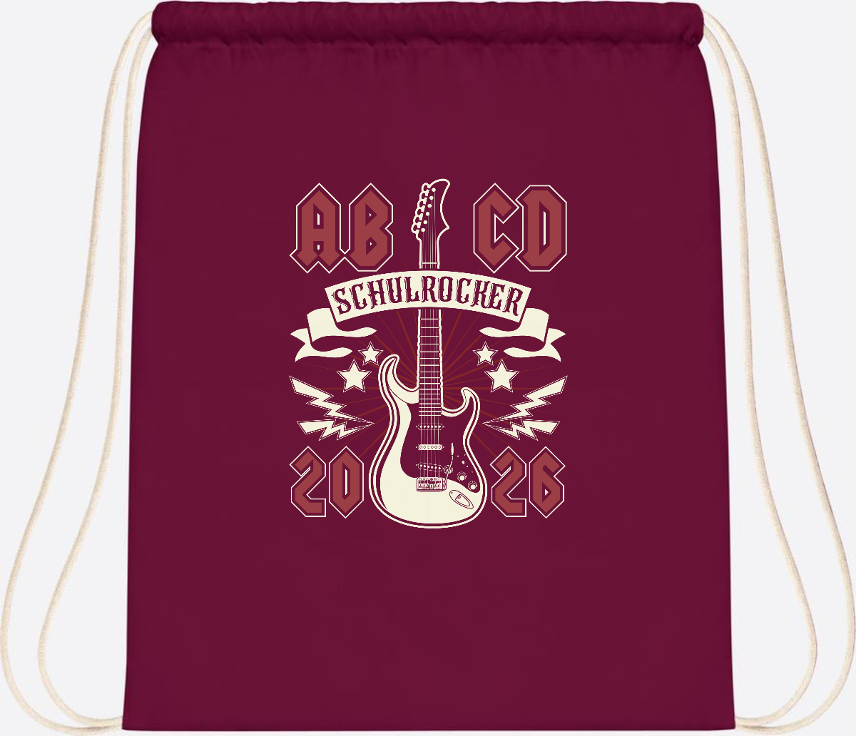 Turnbeutel ABCD Schulrocker – Personalisierbar zur Einschulung - Burgundy