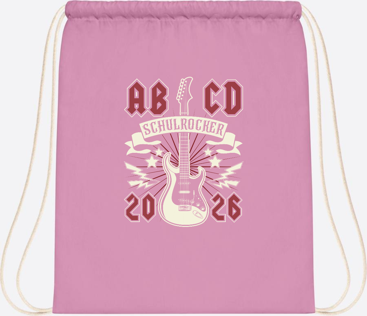 Turnbeutel ABCD Schulrocker – Personalisierbar zur Einschulung - Classic Pink/White