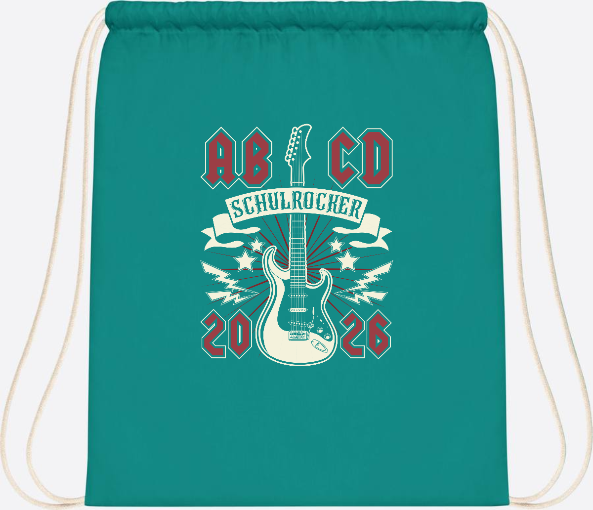 Turnbeutel ABCD Schulrocker – Personalisierbar zur Einschulung - Emerald