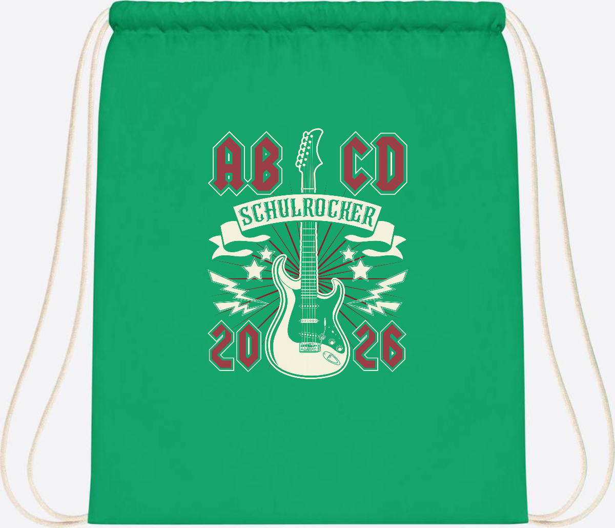 Turnbeutel ABCD Schulrocker – Personalisierbar zur Einschulung - Kelly Green