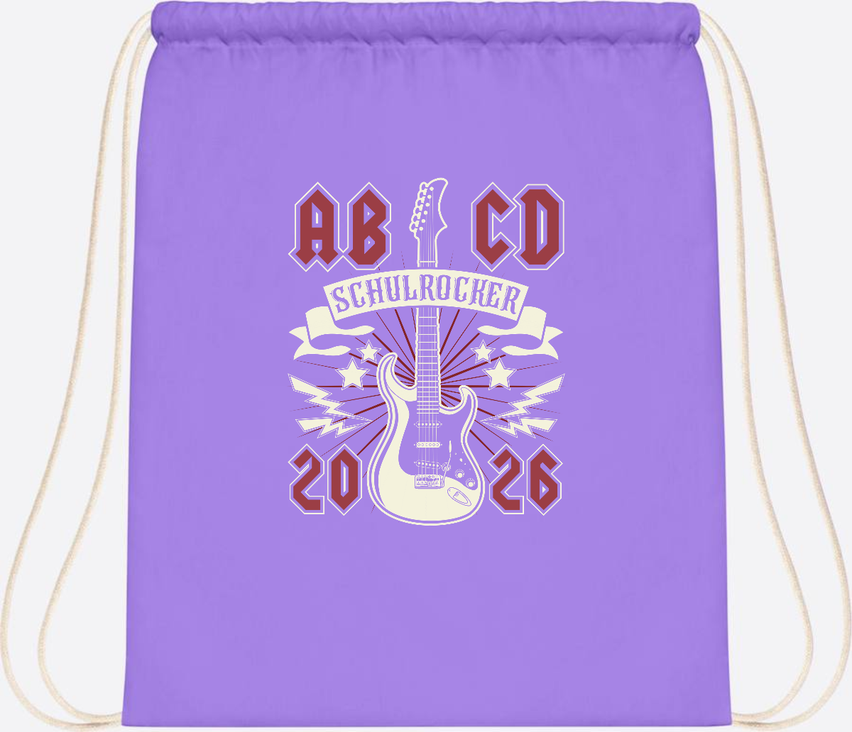 Turnbeutel ABCD Schulrocker – Personalisierbar zur Einschulung - Lavender/White