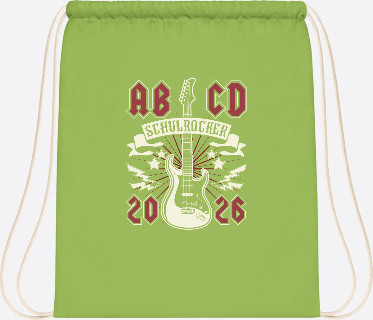Turnbeutel ABCD Schulrocker – Personalisierbar zur Einschulung - Lime Green