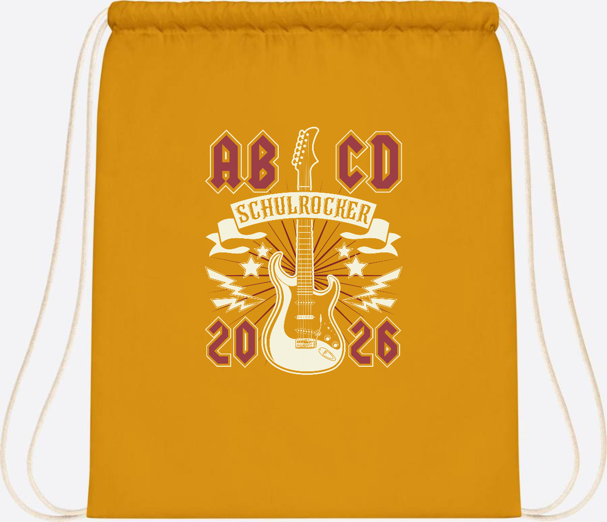 Turnbeutel ABCD Schulrocker – Personalisierbar zur Einschulung - Mustard