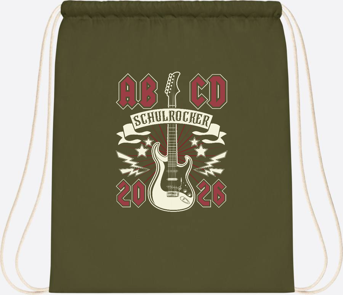 Turnbeutel ABCD Schulrocker – Personalisierbar zur Einschulung - Olive Green