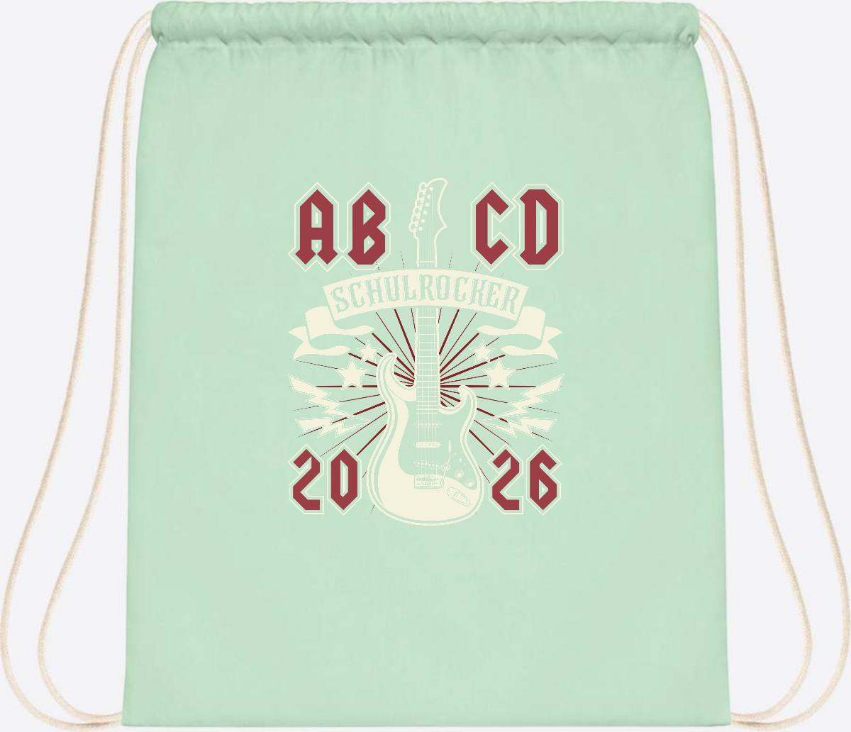 Turnbeutel ABCD Schulrocker – Personalisierbar zur Einschulung - Pastel Mint/White
